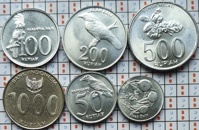 01B14 Indonezia set 6 monede 25, 50, 100, 200, 500, 1.000 Rupiah 1996 - 2010 UNC