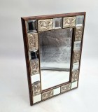 oglinda de masa machiaj cu rama din argint 925 pe lemn masiv MIDA Italia motive florale in stilul Art and Crafts sticla brizonata 26 x 36 cm