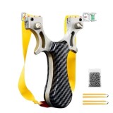 Cumpara ieftin Set praștie profesională din aluminiu si 50 bile metalice 14 mm, DEPOX&reg;, m&acirc;ner ergonomic imitatie carbon, prindere rapidă, 12 cm