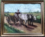 Cumpara ieftin LUDOVIC BASSARAB (1868-1933)-&Icirc;ntoarcerea de la c&acirc;mp, pictură mare pe p&acirc;nză, Scene gen, Ulei, Fauvism