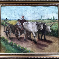 LUDOVIC BASSARAB (1868-1933)-Întoarcerea de la câmp, pictură pe pânză