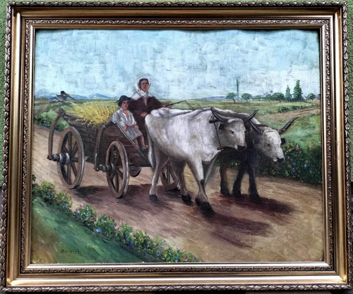 LUDOVIC BASSARAB (1868-1933)-&Icirc;ntoarcerea de la c&acirc;mp, pictură mare pe p&acirc;nză