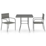 Set Mobilier Gradina vidaXL, 3 Piese, Poli Ratan Gri Antracit, Masa Sticla 80cm, Scaune Stivuibile
