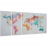 Cumpara ieftin HOMCOM Set 5 Piese Arta de Perete Canvas Harta Lumii Tablouri Decorative pentru Dormitor Sufragerie 80x40 cm | Aosom Romania