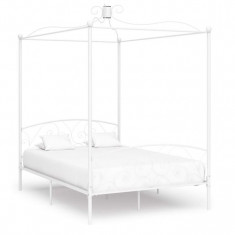 Cadru de pat cu baldachin, alb, 120 x 200 cm, metal foto