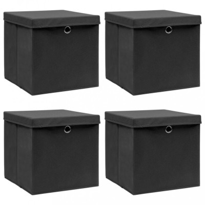 Cutii depozitare cu capace, 4 buc., negru, 32x32x32 cm, textil foto