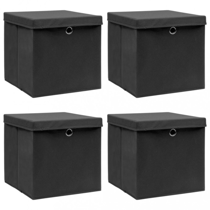 Gossi cutii depozitare cu capace, 4 buc. negru, 32x32x32 cm, textil
