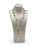 Colier Rozariu din Argint 925 cu Margele Negre si Crucifix
