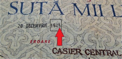Bancnota istorica 100000 LEI - ROMANIA, anul 1946 * cod 467 = EROARE AN CA 1945 foto