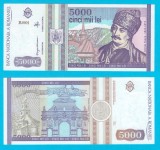 Romania (p#104) 5.000 Lei 1993 aUNC+ &#039;Varianta cu Stema&#039; serie: B.0001 000299