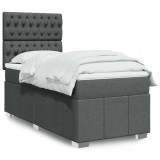 Cumpara ieftin Pat box spring cu saltea, gri &icirc;nchis, 100x200 cm, textil