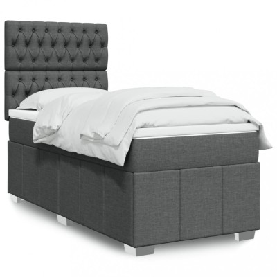 vidaXL Pat box spring cu saltea, gri &amp;icirc;nchis, 90x190 cm, textil 3293831 foto