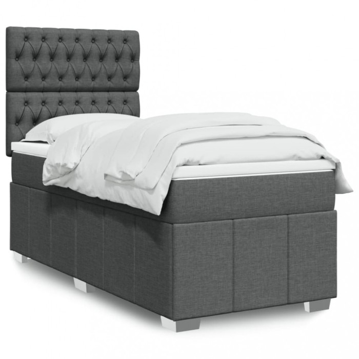 vidaXL Pat box spring cu saltea, gri &icirc;nchis, 90x190 cm, textil 3293831