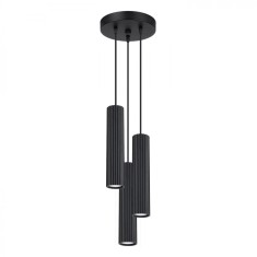 Lampă Suspendată Karbon Negru Din Aluminiu Cu 3 Becuri Tub Minimalistă De Interior.
