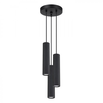 Lampă Suspendată Karbon Negru Din Aluminiu Cu 3 Becuri Tub Minimalistă De Interior. foto