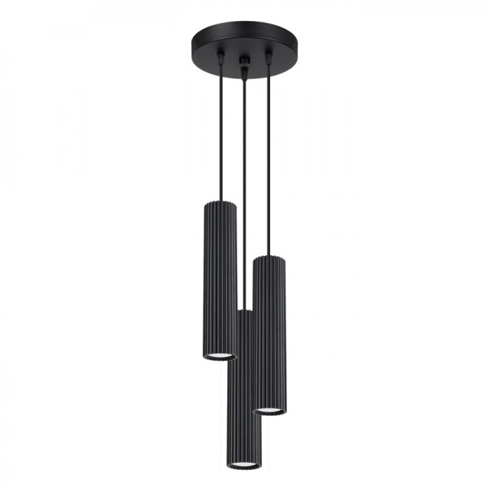Lampă Suspendată Karbon Negru Din Aluminiu Cu 3 Becuri Tub Minimalistă De Interior.
