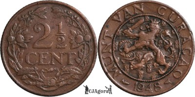 1948, 2&amp;frac12; cents - Wilhelmina - Cura&amp;ccedil;ao foto