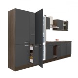 Mobilă Bucătărie Leziter Yorki 360 Modulară Stejar Antracit Bloc 360cm Cu Frigider Congelator Inferior