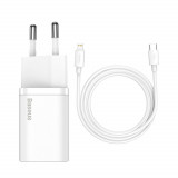 &Icirc;ncărcător De Perete Rapid Baseus Super Si 1C USB Type C 20 W Power Delivery + USB Type C - Cablu Lightning 1 M Alb (TZCCSUP-B02)