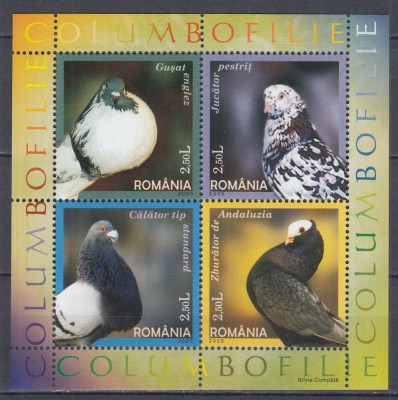 ROMANIA 2005 LP 1701 COLUMBOFILIE BLOC TIP I TOATE MARGINILE PERFORATE MNH foto