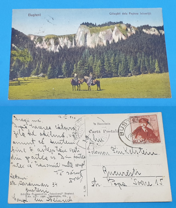 Carte Postala circulata veche anul 1940 Busteni Calugari dela Pestera Ialomitii