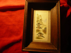 Acuarela Peisaj montan vara , China 16 x15,5cm ,rama din lemn 27x17cm foto