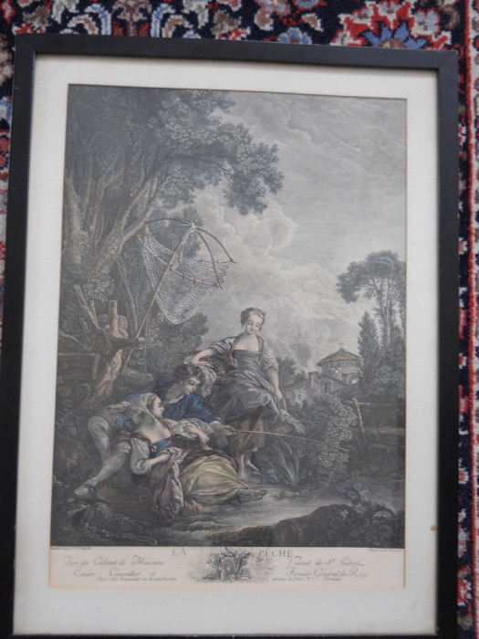 Gravura color,Jacques Beauvarlet(dupa Francois Boucher),inc.sec 20. 43,5x33,5cm