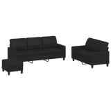 Cumpara ieftin Set de canapele cu perne, 3 piese, negru, piele ecologica