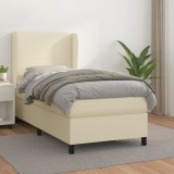 vidaXL Pat box spring cu saltea, crem, 90x200 cm, piele ecologică