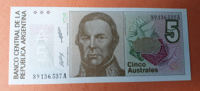 5 Australes anii 1980 Bancnota veche Argentina foto