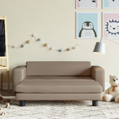 vidaXL Canapea copii cu taburet cappuccino 100x50x30cm piele ecologica foto