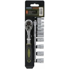 Set 12 piese Heinner CR-V, 1/4, 10 chei tubulare 4-13 mm dimensiune, cheie cu clichet reversibila 1/2, bara de extensie