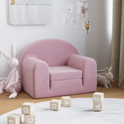 vidaXL Canapea extensibilă pentru copii, roz, pluș moale foto