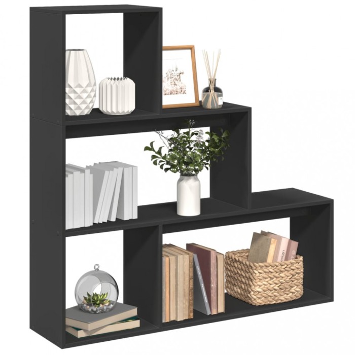 Gossi biblioteca/separator camera 3 niveluri, negru 123x29x123cm lemn