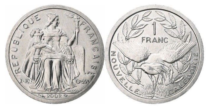 New Caledonia 2002 - 1 franc, aluminiu, UNC