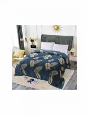 Patura de pat albastru inchis cu model cu pene 200x230 cm foto