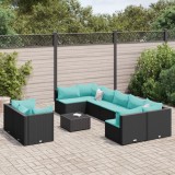 Cumpara ieftin Set canapele de grădină cu perne, 10 piese, negru, poliratan