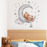 Sticker decorativ pentru copii autoadeziv Ursulet de plus intins pe luna 62x60 cm, Sipo