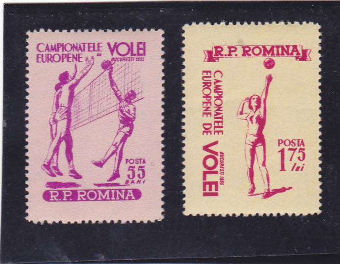 ROMANIA 1955 LP 387 CAMPIONATELE EUROPENE DE VOLEI SERIE MNH