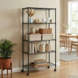 Raft metalic depozitare vidaXL 75x35x155cm, 5 rafturi, 250kg, negru, cu roti, ajustabil