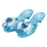 Pantofi Jucărie Fete, Model Cu Toc, Culoare Bleu, Glitter Argintiu, Fundiță Inimă, Mărime 27, Oem