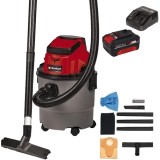 Einhell TC-VC 18/15 Li S PXC + Starter Kit - Aspirator 80 mbar accesorii + Set 1 acumulator si incarcator Li-Ion 18 V 4 Ah
