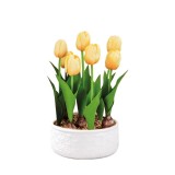 Cumpara ieftin Lalele artificiale galbene in ghiveci ceramica alba 18,5 x 32 cm