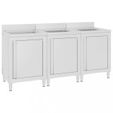 vidaXL Set 3 Dulapuri Chiuvetă Comerciale, Oțel Inoxidabil, 180x60x96cm, HORECA, Restaurant, Bucătărie Profesională, Argintiu