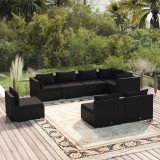 Cumpara ieftin Set mobilier de grădină cu perne, 8 piese, negru, poliratan