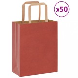 vidaXL Pungi de h&acirc;rtie 50 buc cu m&acirc;nere roșii 18x8x22 cm