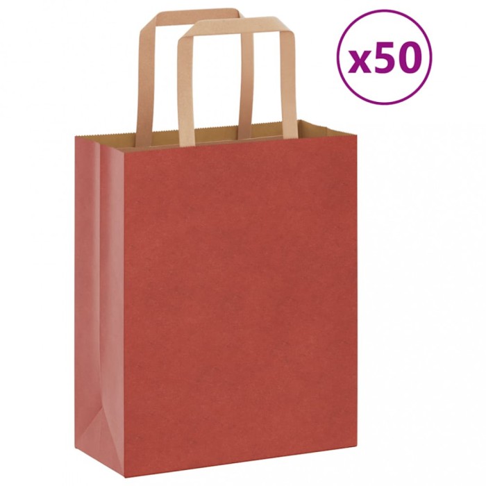 vidaXL Pungi de h&acirc;rtie 50 buc cu m&acirc;nere roșii 18x8x22 cm
