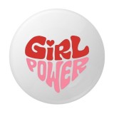 Cumpara ieftin Insigna rotunda Girl Power, 58 mm, fundal alb, mesaj rosu si roz, ac metalic