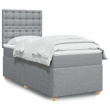 VidaXL Pat box spring cu saltea, gri deschis, 90x200 cm, textil 3291177