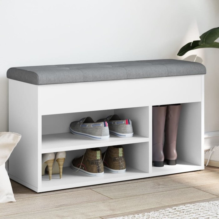 vidaXL Bancă de pantofi, alb, 82x32x45,5 cm, lemn prelucrat